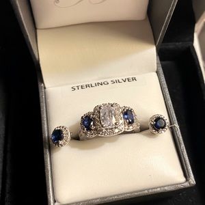 Solid 925 silvers sm diamonds and saphire